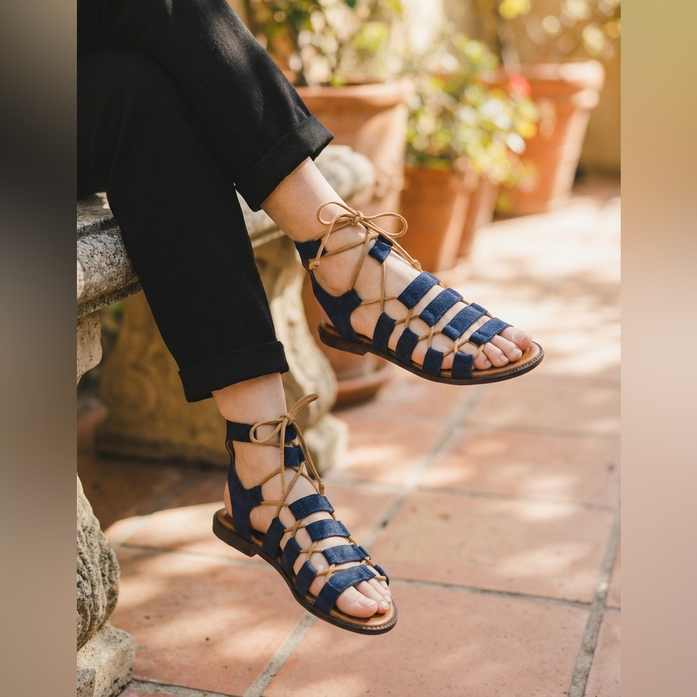 Frye Navy Suede Lace-Up Gladiator Sandals Size 7.5
